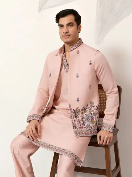 Couture Koti by Shubhvastra Viscose Silk Mens Kurta With Koti Bottom Exporters In India
